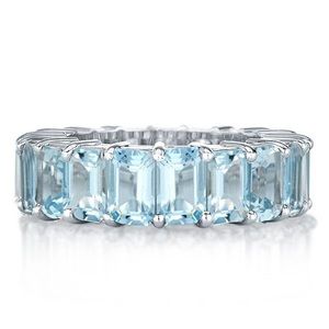 Emerald Cut Eternity Band For Women Aquamarine RIng
